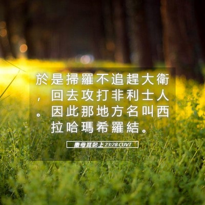 Picture 05 - 撒 母 耳 記 上 23:28 CUVT - 於 是 掃 羅 不 追 趕 大 衛 ， 回 去 - Bible Verse Picture