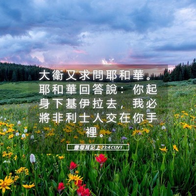 Picture 05 - 撒 母 耳 記 上 23:4 CUVT - 大 衛 又 求 問 耶 和 華 。 耶 和 華 - Bible Verse Picture