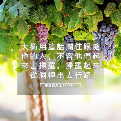 Picture 05 - 撒 母 耳 記 上 24:7 CUVT - 大 衛 用 這 話 攔 住 跟 隨 他 的 人 - Bible Verse Picture