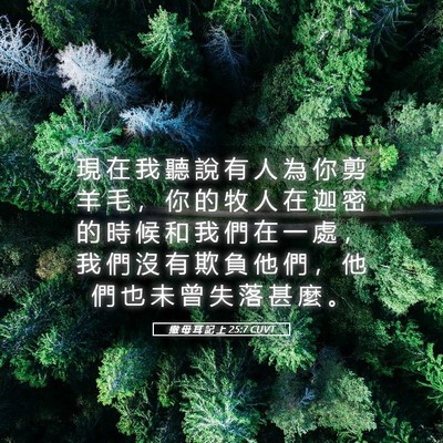 Picture 05 - 撒 母 耳 記 上 25:7 CUVT - 現 在 我 聽 說 有 人 為 你 剪 羊 毛 - Bible Verse Picture