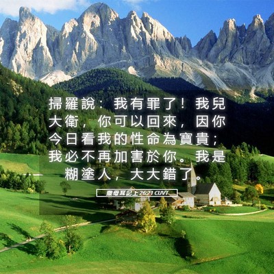 Picture 05 - 撒 母 耳 記 上 26:21 CUVT - 掃 羅 說 ： 我 有 罪 了 ！ 我 兒 大 - Bible Verse Picture