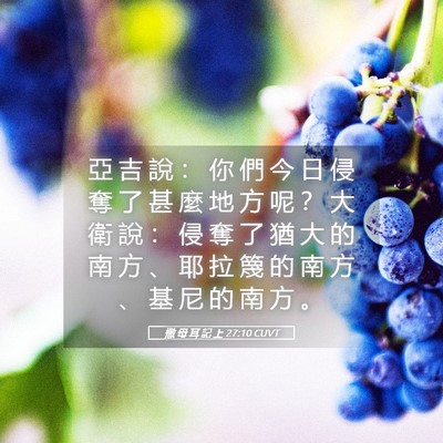 Picture 05 - 撒 母 耳 記 上 27:10 CUVT - 亞 吉 說 ： 你 們 今 日 侵 奪 了 甚 - Bible Verse Picture