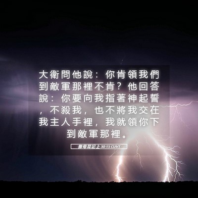 Picture 05 - 撒 母 耳 記 上 30:15 CUVT - 大 衛 問 他 說 ： 你 肯 領 我 們 到 - Bible Verse Picture