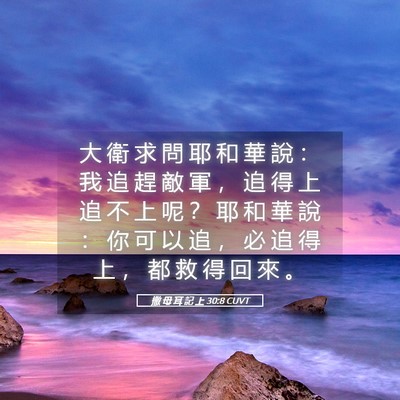 Picture 05 - 撒 母 耳 記 上 30:8 CUVT - 大 衛 求 問 耶 和 華 說 ： 我 追 趕 - Bible Verse Picture