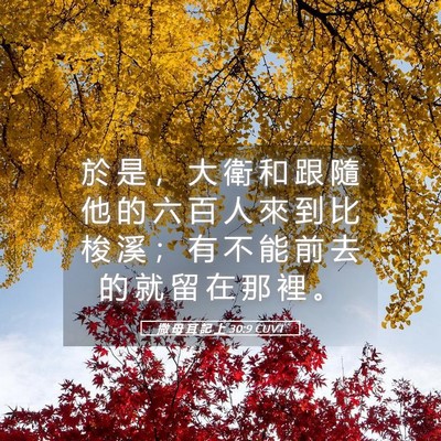 Picture 05 - 撒 母 耳 記 上 30:9 CUVT - 於 是 ， 大 衛 和 跟 隨 他 的 六 百 - Bible Verse Picture