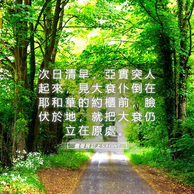 Picture 05 - 撒 母 耳 記 上 5:3 CUVT - 次 日 清 早 ， 亞 實 突 人 起 來 ， - Bible Verse Picture