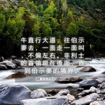 Picture 05 - 撒 母 耳 記 上 6:12 CUVT - 牛 直 行 大 道 ， 往 伯 示 麥 去 ， - Bible Verse Picture