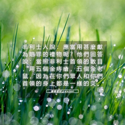 Picture 05 - 撒 母 耳 記 上 6:4 CUVT - 非 利 士 人 說 ： 應 當 用 甚 麼 獻 - Bible Verse Picture