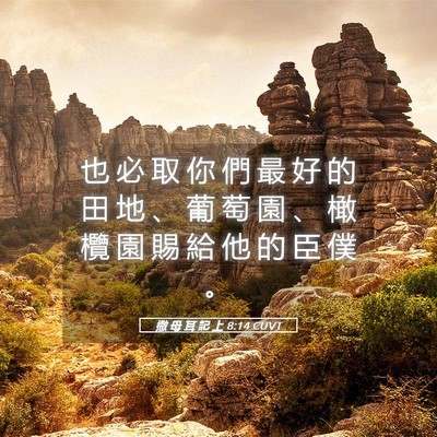 Picture 05 - 撒 母 耳 記 上 8:14 CUVT - 也 必 取 你 們 最 好 的 田 地 、 葡 - Bible Verse Picture