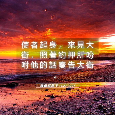 Picture 05 - 撒 母 耳 記 下 11:22 CUVT - 使 者 起 身 ， 來 見 大 衛 ， 照 著 - Bible Verse Picture