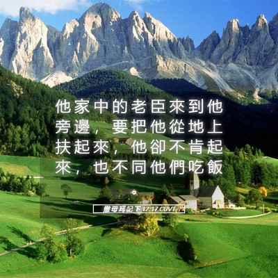 Picture 05 - 撒 母 耳 記 下 12:17 CUVT - 他 家 中 的 老 臣 來 到 他 旁 邊 ， - Bible Verse Picture