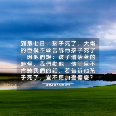Picture 05 - 撒 母 耳 記 下 12:18 CUVT - 到 第 七 日 ， 孩 子 死 了 。 大 衛 - Bible Verse Picture
