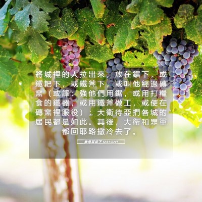 Picture 05 - 撒 母 耳 記 下 12:31 CUVT - 將 城 裡 的 人 拉 出 來 ， 放 在 鋸 - Bible Verse Picture