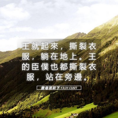 Picture 05 - 撒 母 耳 記 下 13:31 CUVT - 王 就 起 來 ， 撕 裂 衣 服 ， 躺 在 - Bible Verse Picture