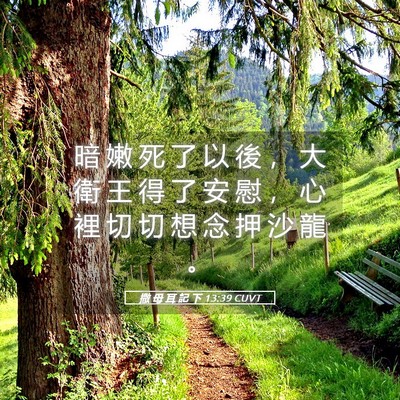 Picture 05 - 撒 母 耳 記 下 13:39 CUVT - 暗 嫩 死 了 以 後 ， 大 衛 王 得 了 - Bible Verse Picture