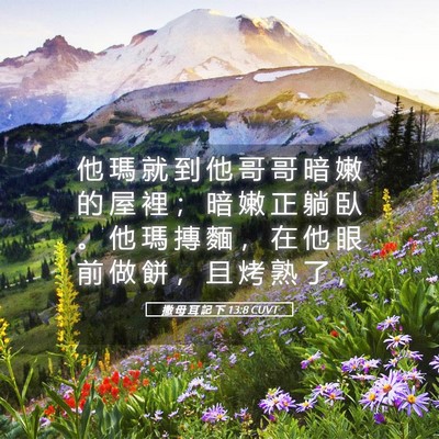 Picture 05 - 撒 母 耳 記 下 13:8 CUVT - 他 瑪 就 到 他 哥 哥 暗 嫩 的 屋 裡 - Bible Verse Picture