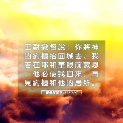 Picture 05 - 撒 母 耳 記 下 15:25 CUVT - 王 對 撒 督 說 ： 你 將 神 的 約 櫃 - Bible Verse Picture