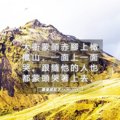 Picture 05 - 撒 母 耳 記 下 15:30 CUVT - 大 衛 蒙 頭 赤 腳 上 橄 欖 山 ， 一 - Bible Verse Picture