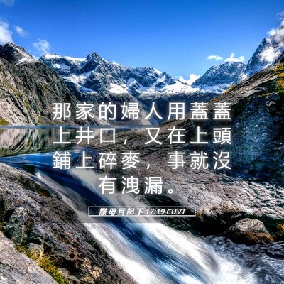 Picture 05 - 撒 母 耳 記 下 17:19 CUVT - 那 家 的 婦 人 用 蓋 蓋 上 井 口 ， - Bible Verse Picture