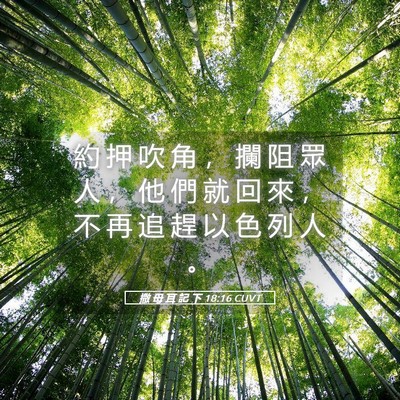 Picture 05 - 撒 母 耳 記 下 18:16 CUVT - 約 押 吹 角 ， 攔 阻 眾 人 ， 他 們 - Bible Verse Picture