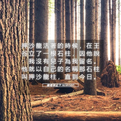 Picture 05 - 撒 母 耳 記 下 18:18 CUVT - 押 沙 龍 活 著 的 時 候 ， 在 王 谷 - Bible Verse Picture