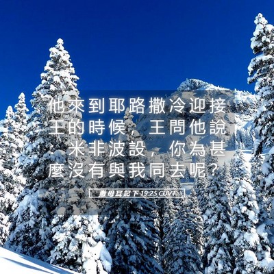 Picture 05 - 撒 母 耳 記 下 19:25 CUVT - 他 來 到 耶 路 撒 冷 迎 接 王 的 時 - Bible Verse Picture