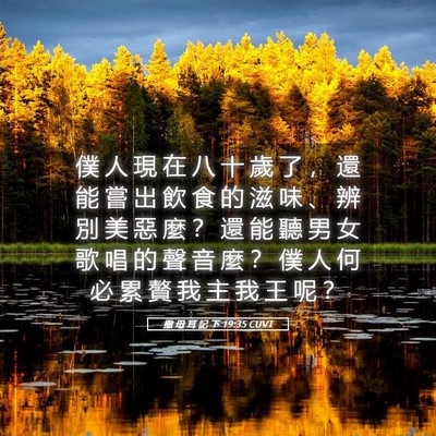 Picture 05 - 撒 母 耳 記 下 19:35 CUVT - 僕 人 現 在 八 十 歲 了 ， 還 能 嘗 - Bible Verse Picture