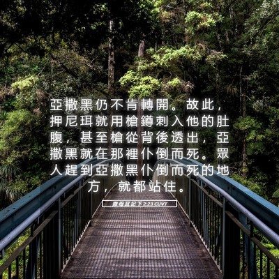 Picture 05 - 撒 母 耳 記 下 2:23 CUVT - 亞 撒 黑 仍 不 肯 轉 開 。 故 此 ， - Bible Verse Picture