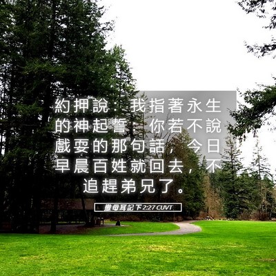 Picture 05 - 撒 母 耳 記 下 2:27 CUVT - 約 押 說 ： 我 指 著 永 生 的 神 起 - Bible Verse Picture