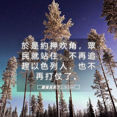 Picture 05 - 撒 母 耳 記 下 2:28 CUVT - 於 是 約 押 吹 角 ， 眾 民 就 站 住 - Bible Verse Picture