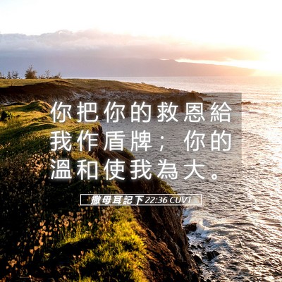 Picture 05 - 撒 母 耳 記 下 22:36 CUVT - 你 把 你 的 救 恩 給 我 作 盾 牌 ； - Bible Verse Picture