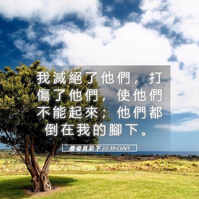 Picture 05 - 撒 母 耳 記 下 22:39 CUVT - 我 滅 絕 了 他 們 ， 打 傷 了 他 們 - Bible Verse Picture