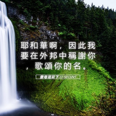 Picture 05 - 撒 母 耳 記 下 22:50 CUVT - 耶 和 華 啊 ， 因 此 我 要 在 外 邦 - Bible Verse Picture