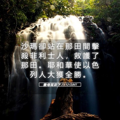 Picture 05 - 撒 母 耳 記 下 23:12 CUVT - 沙 瑪 卻 站 在 那 田 間 擊 殺 非 利 - Bible Verse Picture