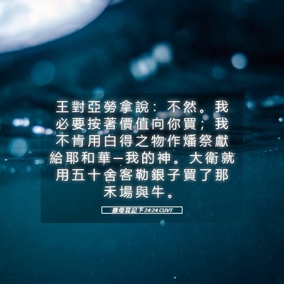Picture 05 - 撒 母 耳 記 下 24:24 CUVT - 王 對 亞 勞 拿 說 ： 不 然 。 我 必 - Bible Verse Picture