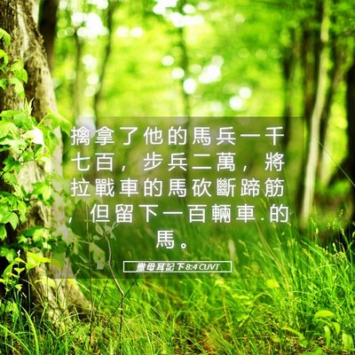 Picture 05 - 撒 母 耳 記 下 8:4 CUVT - 擒 拿 了 他 的 馬 兵 一 千 七 百 ， - Bible Verse Picture