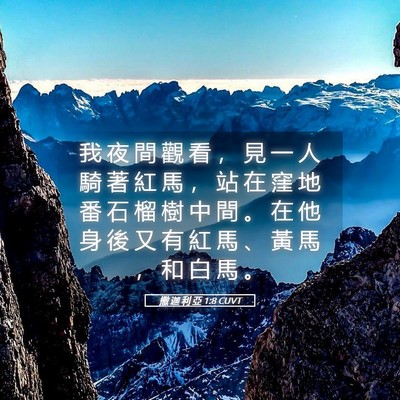 Picture 05 - 撒 迦 利 亞 1:8 CUVT - 我 夜 間 觀 看 ， 見 一 人 騎 著 紅 - Bible Verse Picture
