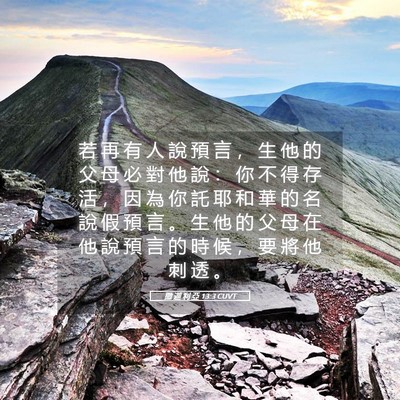 Picture 05 - 撒 迦 利 亞 13:3 CUVT - 若 再 有 人 說 預 言 ， 生 他 的 父 - Bible Verse Picture