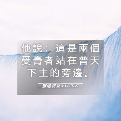 Picture 05 - 撒 迦 利 亞 4:14 CUVT - 他 說 ： 這 是 兩 個 受 膏 者 站 在 - Bible Verse Picture