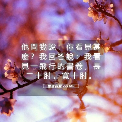 Picture 05 - 撒 迦 利 亞 5:2 CUVT - 他 問 我 說 ： 你 看 見 甚 麼 ？ 我 - Bible Verse Picture