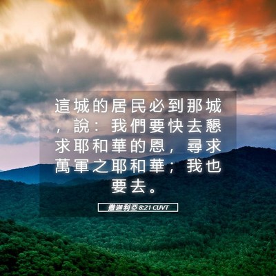 Picture 05 - 撒 迦 利 亞 8:21 CUVT - 這 城 的 居 民 必 到 那 城 ， 說 ： - Bible Verse Picture