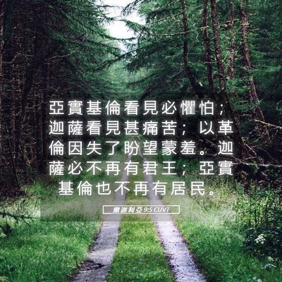 Picture 05 - 撒 迦 利 亞 9:5 CUVT - 亞 實 基 倫 看 見 必 懼 怕 ； 迦 薩 - Bible Verse Picture