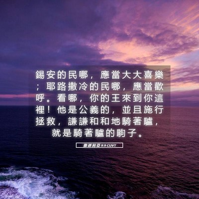 Picture 05 - 撒 迦 利 亞 9:9 CUVT - 錫 安 的 民 哪 ， 應 當 大 大 喜 樂 - Bible Verse Picture