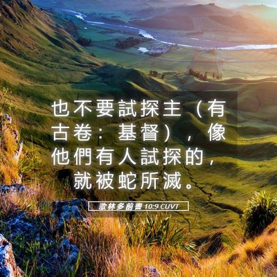 Picture 05 - 歌 林 多 前 書 10:9 CUVT - 也 不 要 試 探 主 （ 有 古 卷 ： 基 - Bible Verse Picture