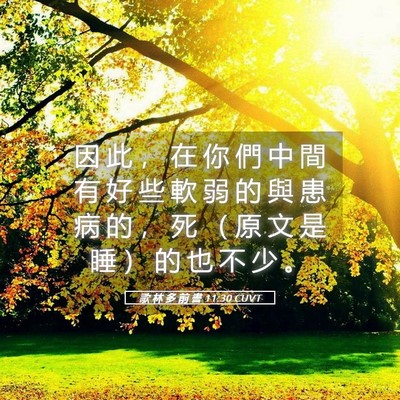 Picture 05 - 歌 林 多 前 書 11:30 CUVT - 因 此 ， 在 你 們 中 間 有 好 些 軟 - Bible Verse Picture