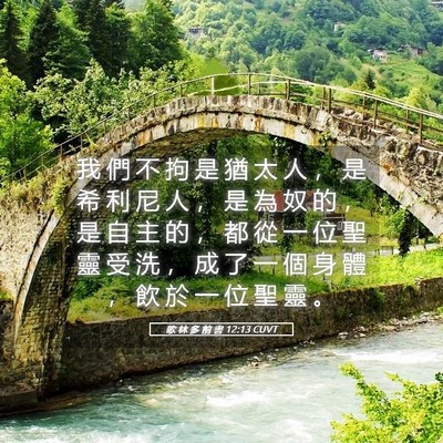 Picture 05 - 歌 林 多 前 書 12:13 CUVT - 我 們 不 拘 是 猶 太 人 ， 是 希 利 - Bible Verse Picture