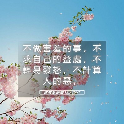 Picture 05 - 歌 林 多 前 書 13:5 CUVT - 不 做 害 羞 的 事 ， 不 求 自 己 的 - Bible Verse Picture