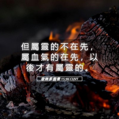 Picture 05 - 歌 林 多 前 書 15:46 CUVT - 但 屬 靈 的 不 在 先 ， 屬 血 氣 的 - Bible Verse Picture