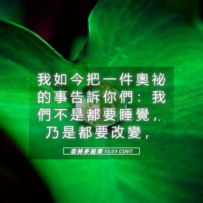 Picture 05 - 歌 林 多 前 書 15:51 CUVT - 我 如 今 把 一 件 奧 祕 的 事 告 訴 - Bible Verse Picture