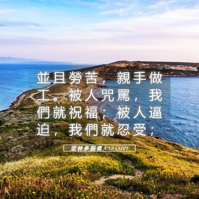 Picture 05 - 歌 林 多 前 書 4:12 CUVT - 並 且 勞 苦 ， 親 手 做 工 。 被 人 - Bible Verse Picture